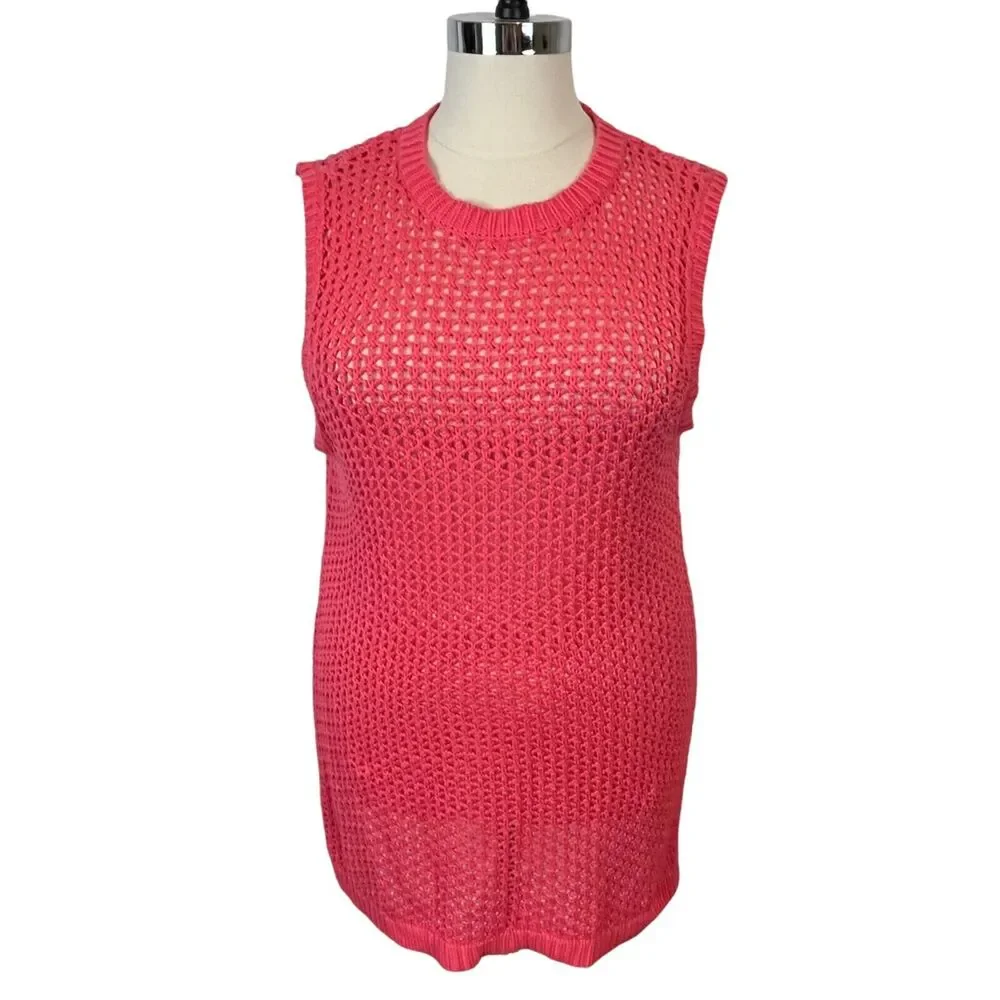 Fresh Produce Women's Crew Neck Sleeveless Celine Longline Tank Top Pink XL/XXL